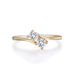 Ladies 9 Carat Gold on Sterling 925 Silver White Sapphire 2 Stone Crossover Ring - Picture 1 of 4