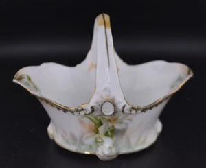 Antique 1880's-1917 RS Prussia 4-Footed Basket w/ Pierced Handle SNOWDROPS Gold - Picture 1 of 5