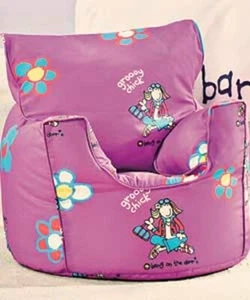 BEAN BAG CHAIR COVER GROOVY CHICK VINTAGE STOCK CARTOON GIRL PINK LILAC FLOWER - Picture 1 of 3