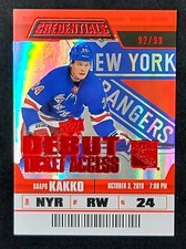 Kaapo Kakko 2019-20 Upper Deck Credentials Rookie Debut Ticket Access Red 92/99