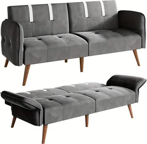 Sofa Bed Velvet Small Loveseat Futon Couch Sofa Bed with Adjustable Armrests - Picture 1 of 1
