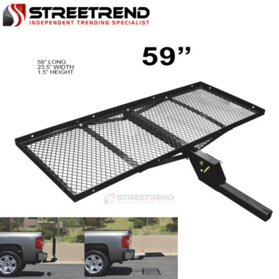 59" Black Steel Foldable Trailer Tow Hitch Cargo Carrier Tray For 2" Receiver SB - Изображение 1 из 2
