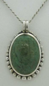 LOVELY ESTATE OVAL JADE STERLING SILVER PENDANT NECKLACE, 16" long - Picture 1 of 8