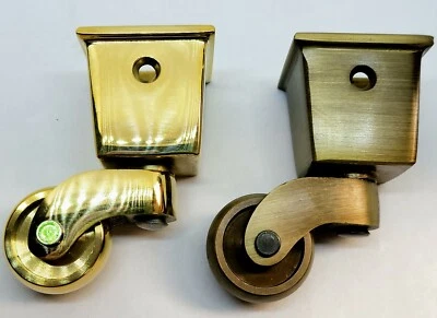 1" SQUARE Solid Brass CUP CASTER polished wheel chair cart table antique modern - Image 1 of 4