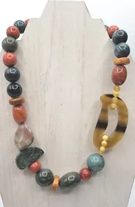 Vintage KYLO Kai Yin Lo 925 Sterling Stone Wood Bead Necklace Statement Chunky - Picture 1 of 6