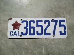 California 1919 porcelain  license plate #  365275