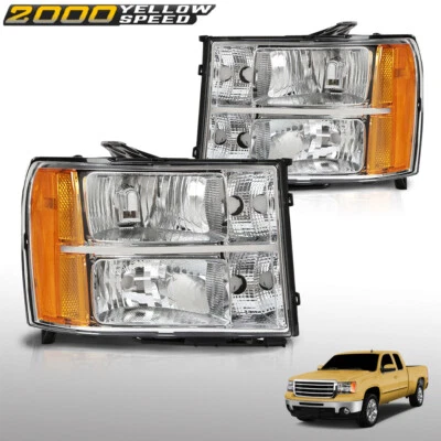 Fit For GMC Sierra 1500 2500HD 3500HD 2007-2013 Headlights Clear Headlamps Light - Image 1 of 4