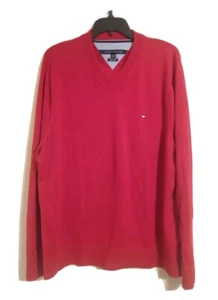 Tommy Hilfiger Large Pima Cotton V Neck Red Long Sleeve Sweater Pullover Sz XLT - Picture 1 of 6