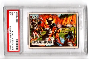 1965 A&BC Civil War News Card # 9 SAVAGES ATTACKPSA NM7 TOPPS/ABC ERROR ON LABEL - Picture 1 of 3