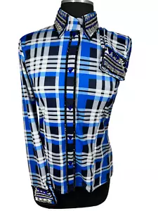 RHC Concealed Zipper Plaid Show Shirt - Blue & Grey - Picture 1 of 1