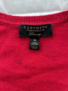 CASHMERE CHARTER CLUB LUXURY Woman’s Red 100% Cashmere Sweater Size m - Picture 1 of 3