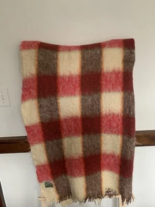 100% Pure Mohair Blanket/Throw Made In Scotland Fringe 46”x 65” Pink Brown - Picture 1 of 5