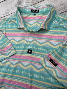 Bad Birdie Mens 2XL XXL SLIM Golf Polo Shirt Geo Aztec Easter Egg AOP Runs Small - Picture 1 of 4