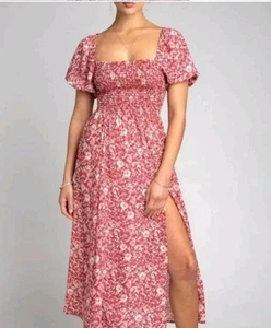 RESA Revolve Kaia Dress Size Medium Puff Sleeve Slit Girly Romantic Feminine - Picture 1 of 14