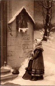 MERRY CHRISTMAS Children in the Snow ART Postcard - Picture 1 of 2