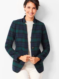 Giacca blazer TALBOTS taglia 14 verde nero a quadri misto lana velluto capsule carriera - Foto 1 di 13
