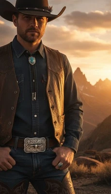 Uomo Abito da Giorno Fibbia Metallo Argento Bull Quadrato Western Moda Texas - Immagine 1 di 4