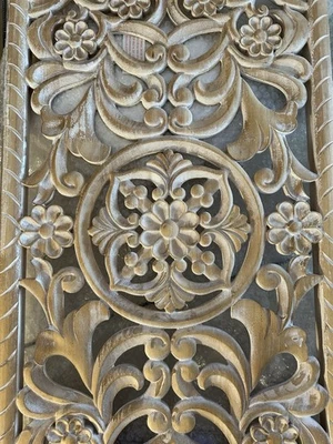 Deco 79 Wood Floral Home Wall Decor Intricately Carved Wall Sculpture 17”x2”x37” - Image 1 of 4