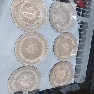 VTG Set of 6 Arcoroc France Rosaline Pink Floral Rose Glass Salad Plates 7-3/8” - Picture 1 of 9