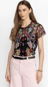 NWT Johnny Was Floral Embroidered Rheia Mesh Blouse In Size XL - Picture 1 of 20