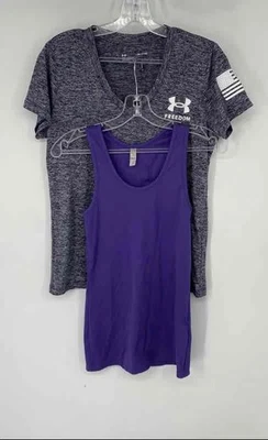 Under Armour Womens Gray Purple Activewear Tank Top & T-Shirt Size S Lot Of 2 - Image 1 of 4