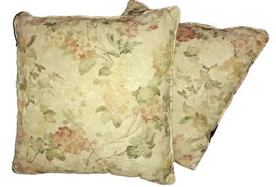 18" Throw Sofa Pillow Set 2 Light Yellow Gold with Pink Flowers Square - Image 1 of 4