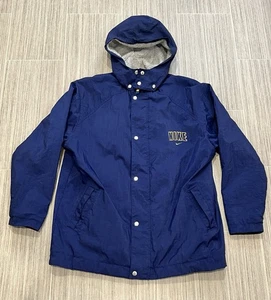 Vtg Nike Jacket Blue Sherpa Lined Hooded Yellow Swoosh Sz L - Picture 1 of 15