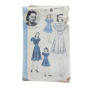 VTG 40s Sewing Pattern ORIGINAL Dress Olivia de Havilland Hollywood Pattern 1759 - Picture 1 of 4