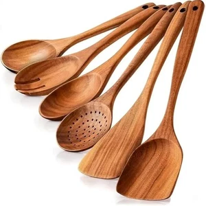 Wooden Spoons for Cooking 6-Piece, 12 Inch Wooden Utensil Set, Teak Wood Uten... - Bild 1 von 9
