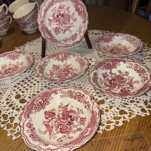 6er Set Crown Ducal Bristol rosa gewellter Rand 5" Dessertschale 762055 - Bild 1 von 3