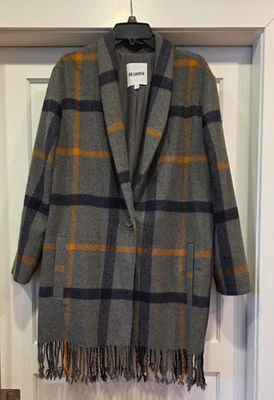 Chaqueta larga a cuadros B B Dakota con flecos talla XL NUEVA SIN ETIQUETAS gris azul marrón 1 botón Foto 1 de 4