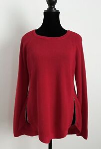 INC Women's Waffle Knit Side Zip Tunic Sweater Real Red Sz L $90