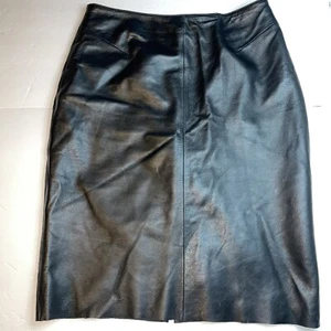 Vintage 90's Leather Skirt Size 6 Women's Black Knee, High Rise Pencil Wilsons - Picture 1 of 18