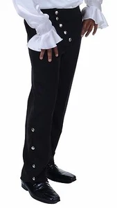 80's Pop Star Pants Men's Black Prince Costume Stage Look Poly Pants W/ Buttons - Picture 1 of 4