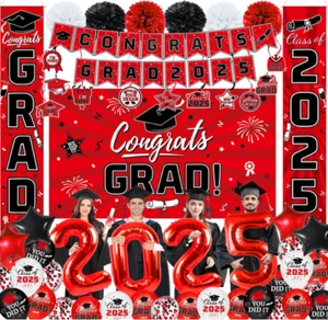 Graduation Decorations Class of 2025 Red and black Graduation Decorations - Picture 1 of 9
