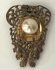 Filigree Brass Faux Pearl Dress/Shoe Clip - Picture 1 of 3