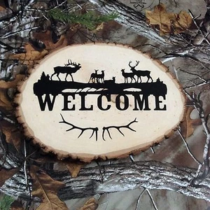 Holz Hirsch und Elch Willkommensschild - Bild 1 von 3