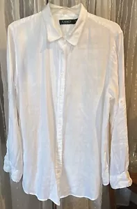 Camicia blusa donna XL 100% lino bianca manica lunga con bottoni carriera - Foto 1 di 9