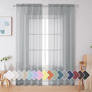 Light Grey Sheer Curtains, 2 Panels, 72" Long, Rod Pocket Window Treatment, 42"W - Picture 1 of 8
