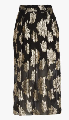 IRO Briana Black Gold Jacquard Floral Midi Skirt Bohemian Boho Sz 36 US 4 New - Image 1 of 4