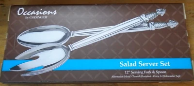 Godinger Occasions Juego de Servidor de Ensaladas 2 Piezas Tenedor y Cuchara 12" Nuevo en Caja Mango de Piña Foto 1 de 4