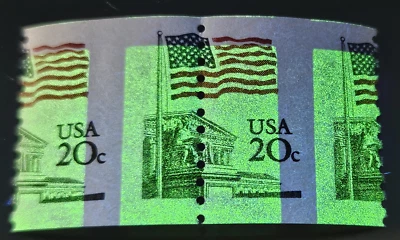 MISPERFORATED Scott #1895, 20c Flag over Supreme Court, Wide Block Tagging MNH, - Image 1 of 2