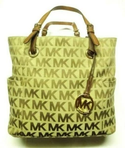 MICHAEL KORS JET SET SIGNATURE MONOGRAM TOTE-LEATHER STRAPS/GOLDLOGO & ACCENTS - Picture 1 of 5