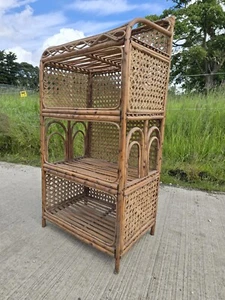 Retro Vintage Cane Bamboo Rattan Wicker Shelves Storage Shelf Bookcase - Boho - Picture 1 of 16