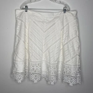 Talbots White Eyelet Skirt Size 20 WP A Line Midi Side Zip Line Crochet - Picture 1 of 8