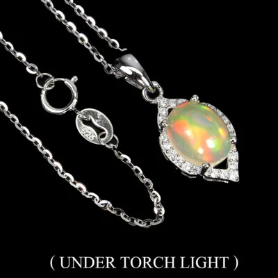 925 Sterling Silver Necklace Oval Fire Opal 9x7mm Topaz Gemstone Jewelry - Image 1 of 4