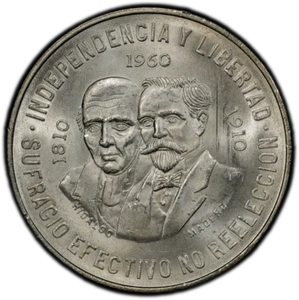 1960-Mo MEXICO 10 PESOS PCGS MS65 - WAR OF INDEPENDENCE (60536) - Picture 1 of 2