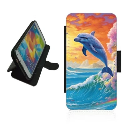Dolphin Phone Case Wallet flip cover For iPhone Samsung Google DOL1 - Image 1 of 4