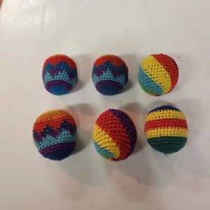 Vintage Hackey Sack Foot Bag Lot of 6, Colorful, Woven Knit Retro Style - Picture 1 of 4