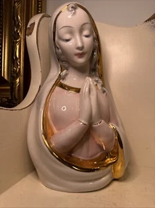 Madonna delle🌹Rose 1940s-60s Italian 24k Gold Paint Pink White Gray 9.25" X 6" - Picture 1 of 24